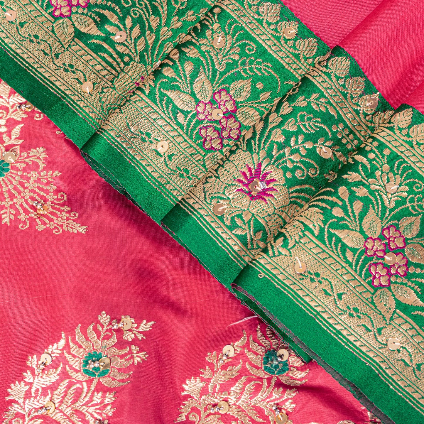 Sanskriti Vintage Pink-Pure Satin Sarees Banarasi Brocade Hand-Woven Beaded 5+YD