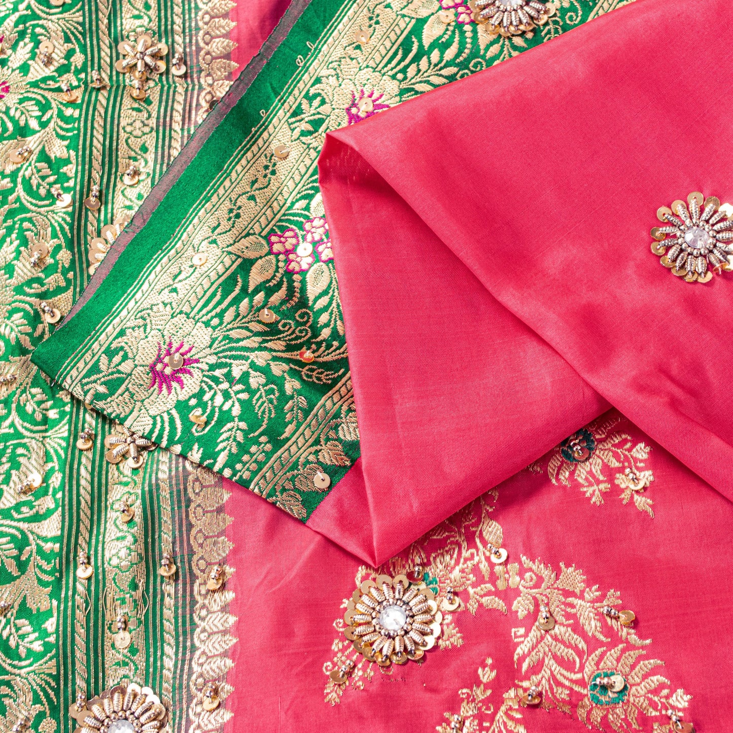 Sanskriti Vintage Pink-Pure Satin Sarees Banarasi Brocade Hand-Woven Beaded 5+YD