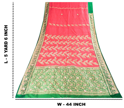 Sanskriti Vintage Pink-Pure Satin Sarees Banarasi Brocade Hand-Woven Beaded 5+YD
