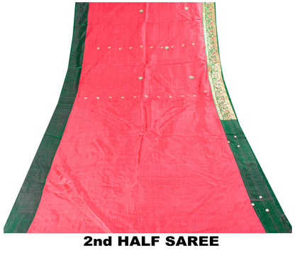 Sanskriti Vintage Pink-Pure Satin Sarees Banarasi Brocade Hand-Woven Beaded 5+YD