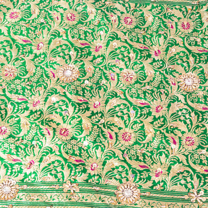 Sanskriti Vintage Pink-Pure Satin Sarees Banarasi Brocade Hand-Woven Beaded 5+YD