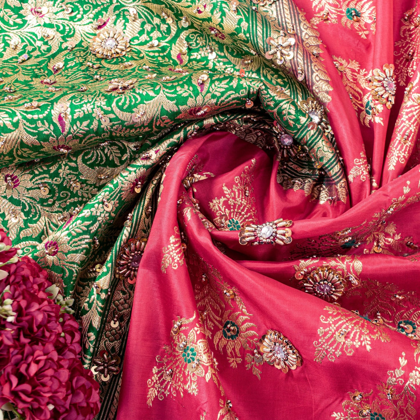 Sanskriti Vintage Pink-Pure Satin Sarees Banarasi Brocade Hand-Woven Beaded 5+YD