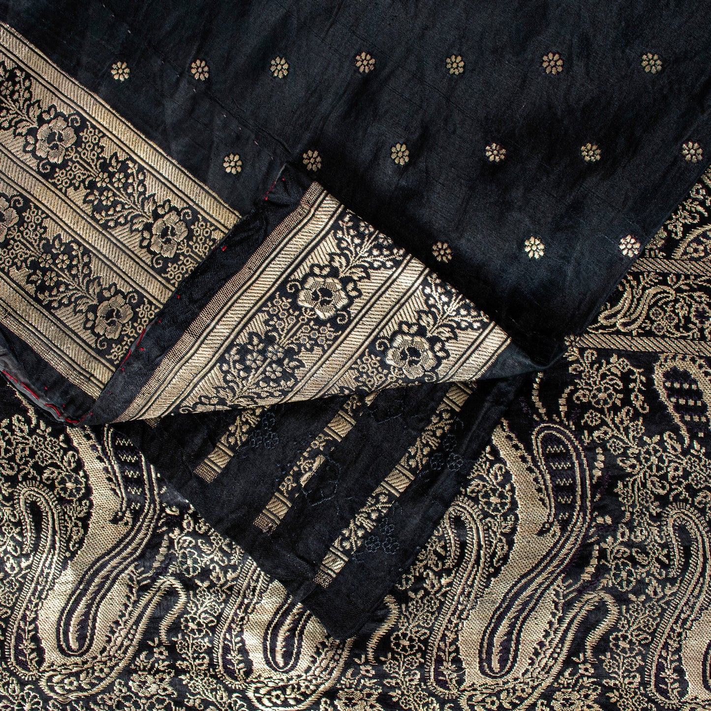 Sanskriti Vintage Black Pure Satin Sarees Banarasi Brocade Zari Handwoven 4.5+YD