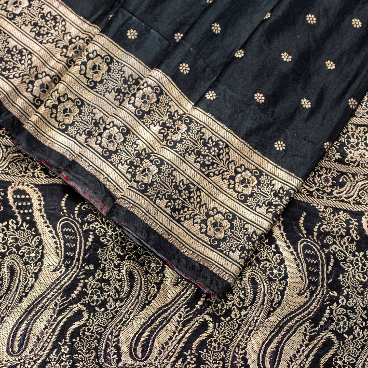 Sanskriti Vintage Black Pure Satin Sarees Banarasi Brocade Zari Handwoven 4.5+YD