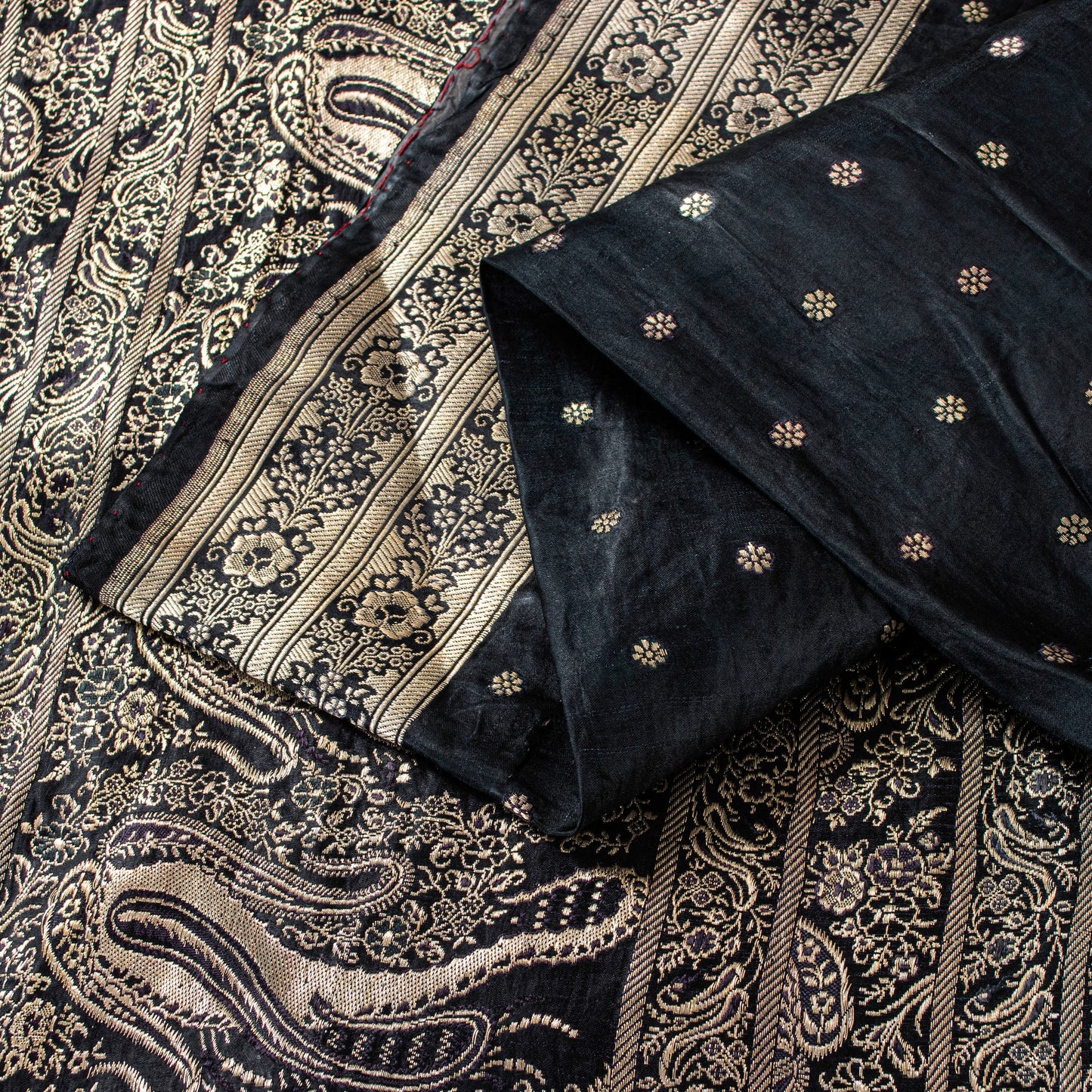 Sanskriti Vintage Black Pure Satin Sarees Banarasi Brocade Zari Handwoven 4.5+YD