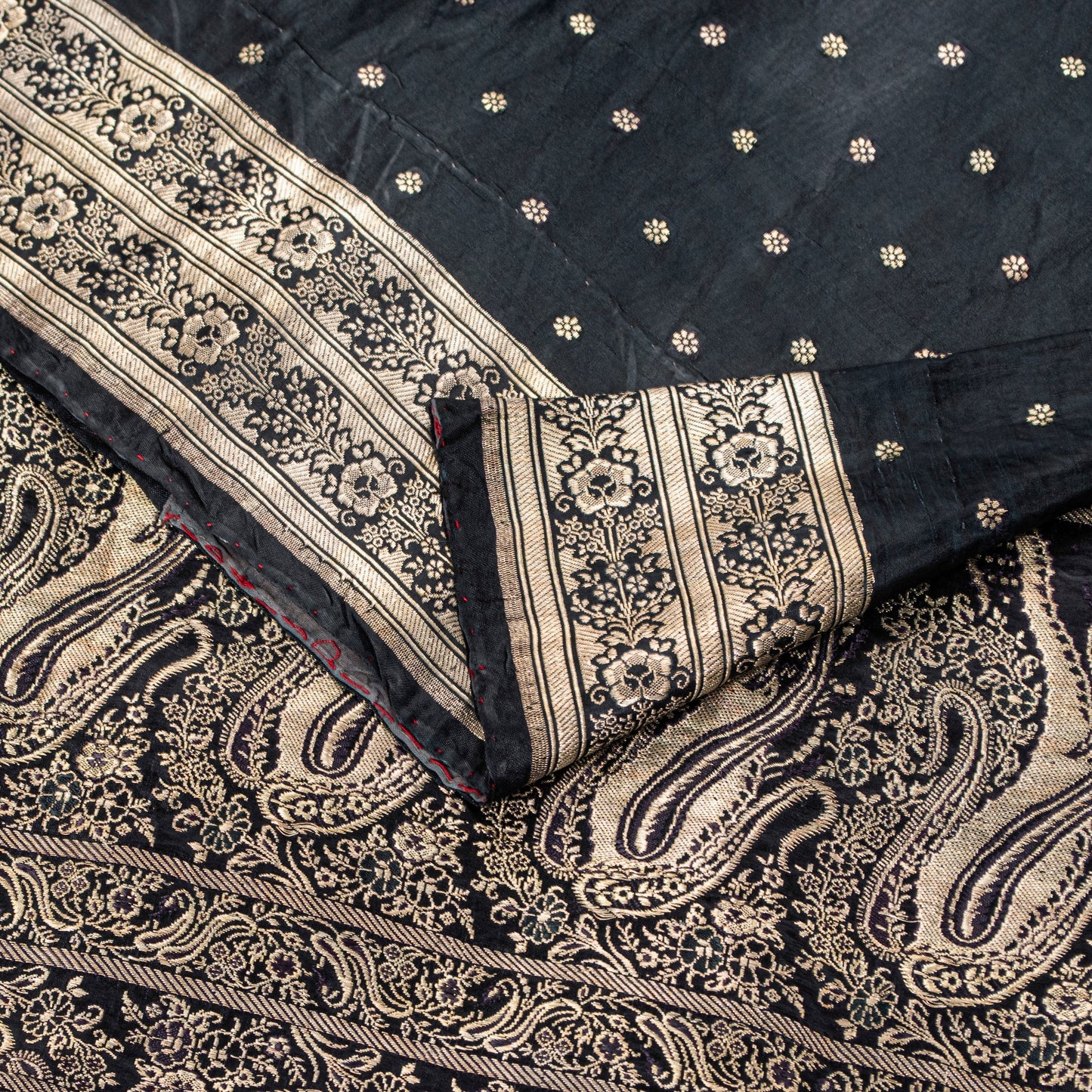 Sanskriti Vintage Black Pure Satin Sarees Banarasi Brocade Zari Handwoven 4.5+YD