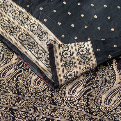 Sanskriti Vintage Black Pure Satin Sarees Banarasi Brocade Zari Handwoven 4.5+YD