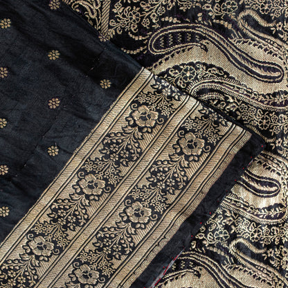 Sanskriti Vintage Black Pure Satin Sarees Banarasi Brocade Zari Handwoven 4.5+YD