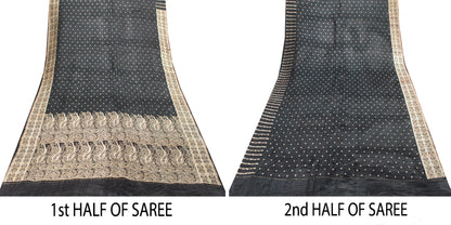 Sanskriti Vintage Black Pure Satin Sarees Banarasi Brocade Zari Handwoven 4.5+YD