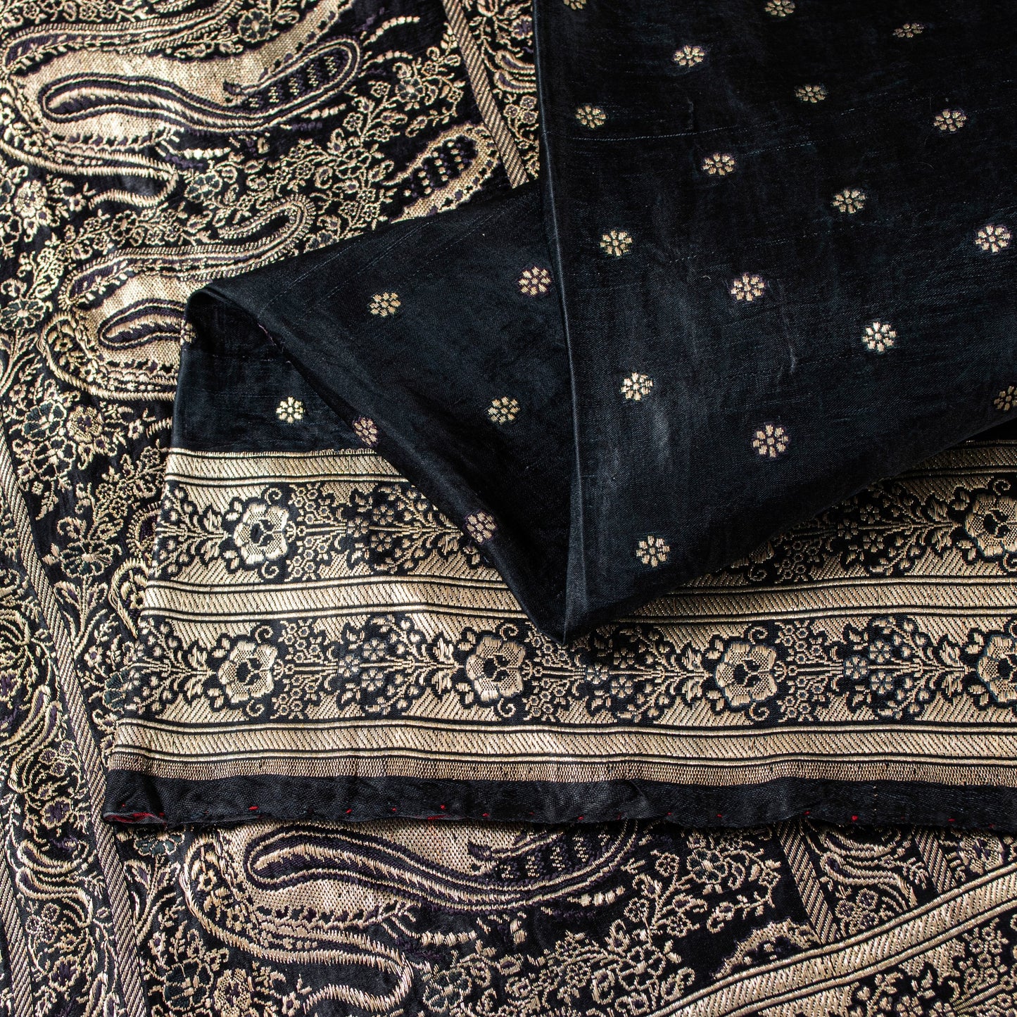 Sanskriti Vintage Black Pure Satin Sarees Banarasi Brocade Zari Handwoven 4.5+YD