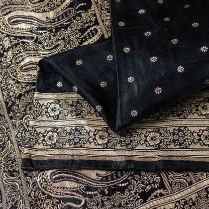Sanskriti Vintage Black Pure Satin Sarees Banarasi Brocade Zari Handwoven 4.5+YD