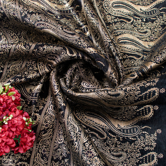 Sanskriti Vintage Black Pure Satin Sarees Banarasi Brocade Zari Handwoven 4.5+YD