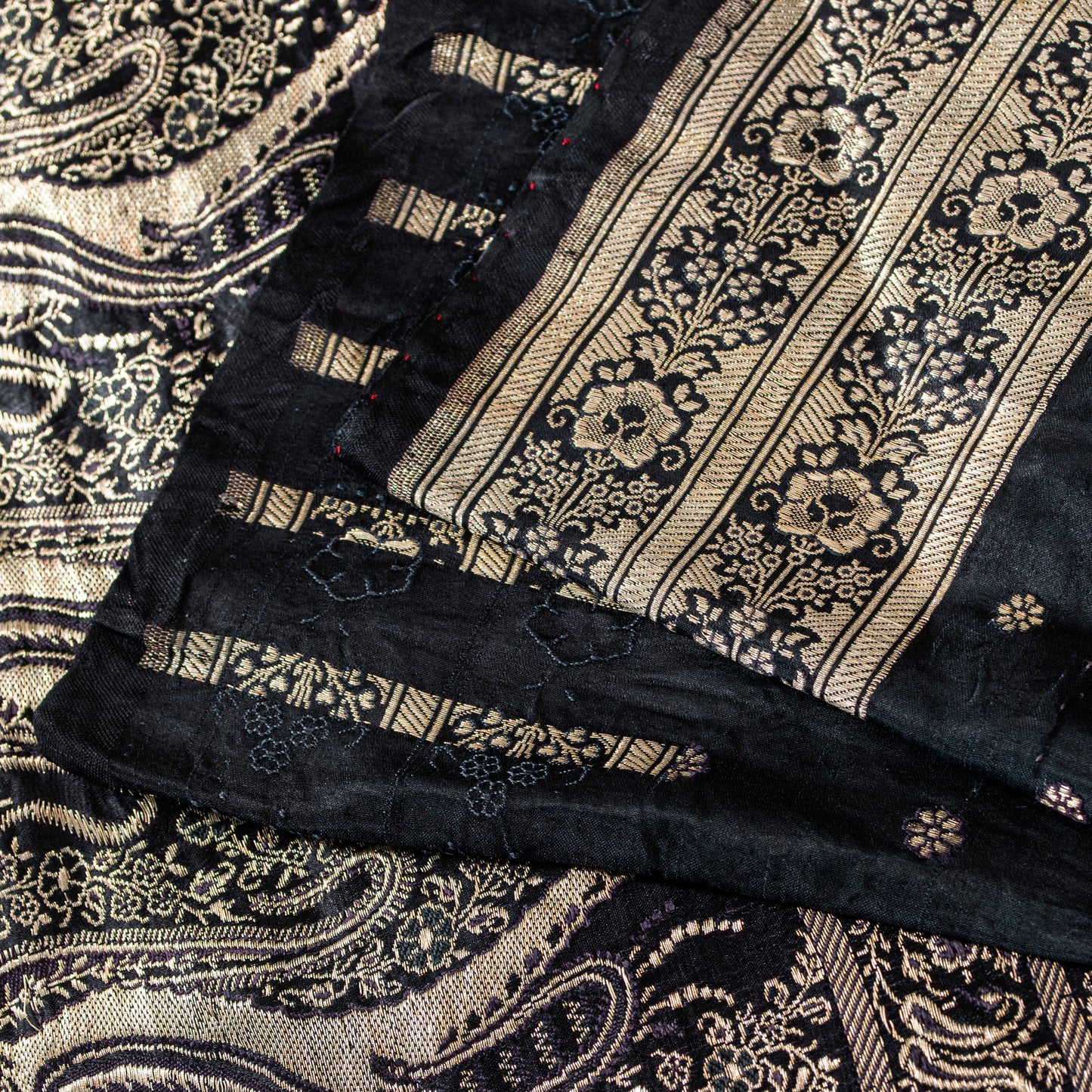 Sanskriti Vintage Black Pure Satin Sarees Banarasi Brocade Zari Handwoven 4.5+YD