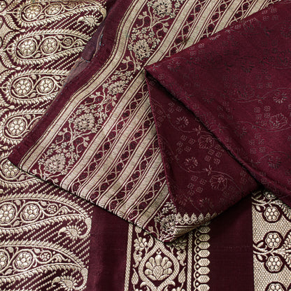 Sanskriti Vintage Saree Purple 100% Pure Satin Silk 5+Yd Sari Banarasi Brocade Zari Hand-Woven Create Dresses, Kaftan, Skirt, Top, Project