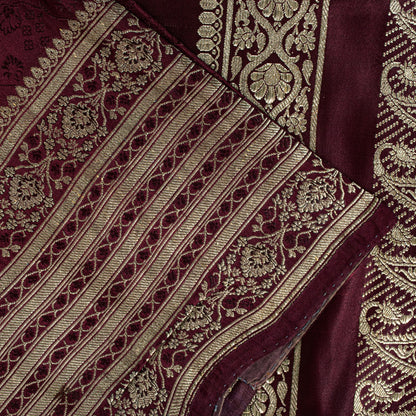 Sanskriti Vintage Saree Purple 100% Pure Satin Silk 5+Yd Sari Banarasi Brocade Zari Hand-Woven Create Dresses, Kaftan, Skirt, Top, Project