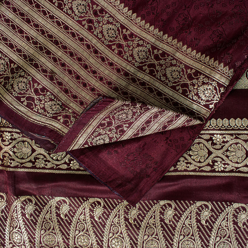 Sanskriti Vintage Saree Purple 100% Pure Satin Silk 5+Yd Sari Banarasi Brocade Zari Hand-Woven Create Dresses, Kaftan, Skirt, Top, Project
