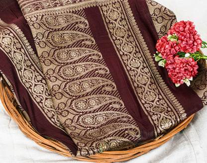 Sanskriti Vintage Saree Purple 100% Pure Satin Silk 5+Yd Sari Banarasi Brocade Zari Hand-Woven Create Dresses, Kaftan, Skirt, Top, Project