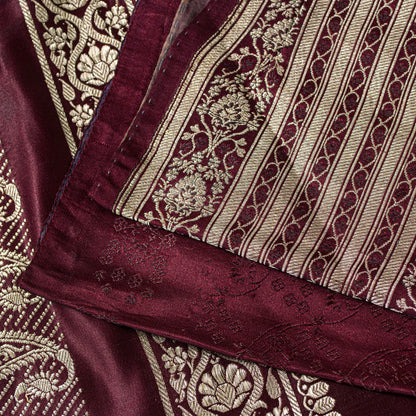 Sanskriti Vintage Saree Purple 100% Pure Satin Silk 5+Yd Sari Banarasi Brocade Zari Hand-Woven Create Dresses, Kaftan, Skirt, Top, Project
