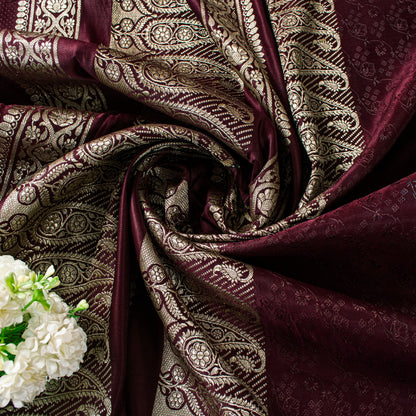 Sanskriti Vintage Saree Purple 100% Pure Satin Silk 5+Yd Sari Banarasi Brocade Zari Hand-Woven Create Dresses, Kaftan, Skirt, Top, Project