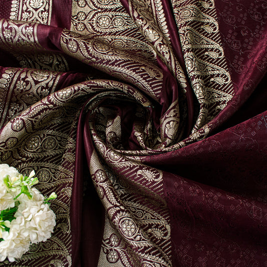 Sanskriti Vintage Purple Pure Satin Sarees Banarasi Brocade Zari Hand-woven 5+Yd