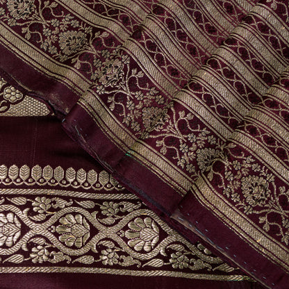 Sanskriti Vintage Saree Purple 100% Pure Satin Silk 5+Yd Sari Banarasi Brocade Zari Hand-Woven Create Dresses, Kaftan, Skirt, Top, Project