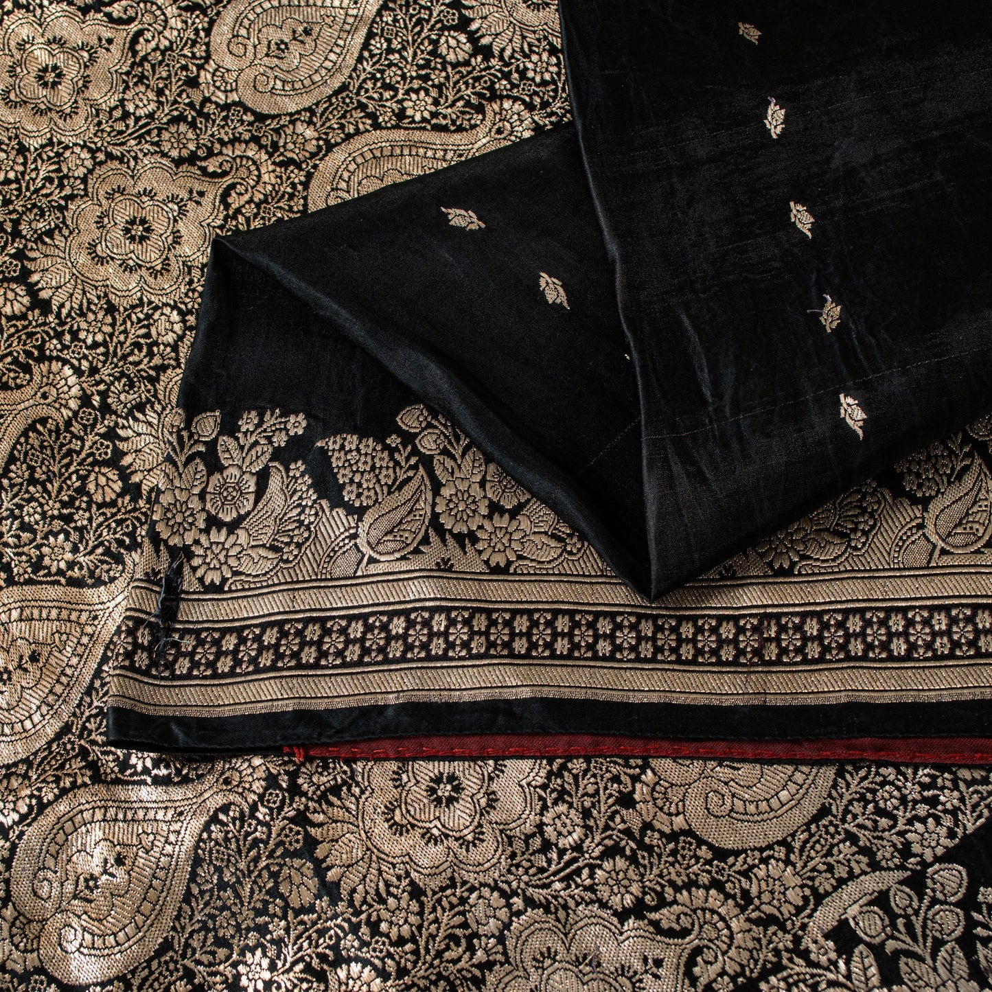 Sanskriti Vintage Black Pure Satin Sarees Banarasi Brocade Zari Handwoven 5.5+YD