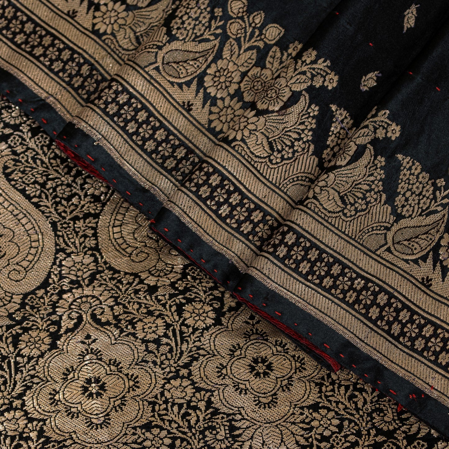 Sanskriti Vintage Black Pure Satin Sarees Banarasi Brocade Zari Handwoven 5.5+YD