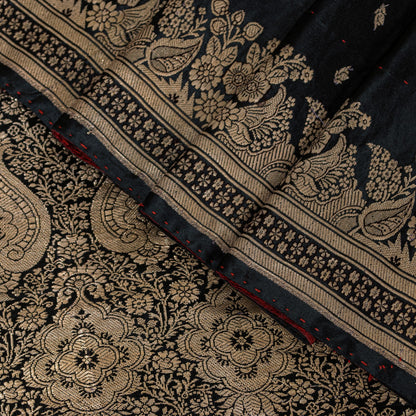Sanskriti Vintage Black Pure Satin Sarees Banarasi Brocade Zari Handwoven 5.5+YD