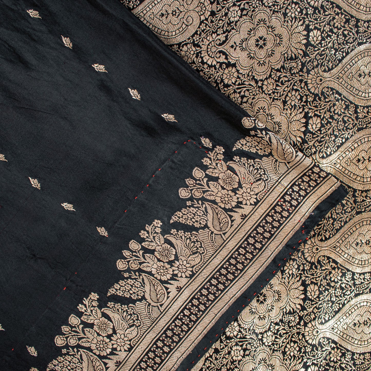 Sanskriti Vintage Black Pure Satin Sarees Banarasi Brocade Zari Handwoven 5.5+YD