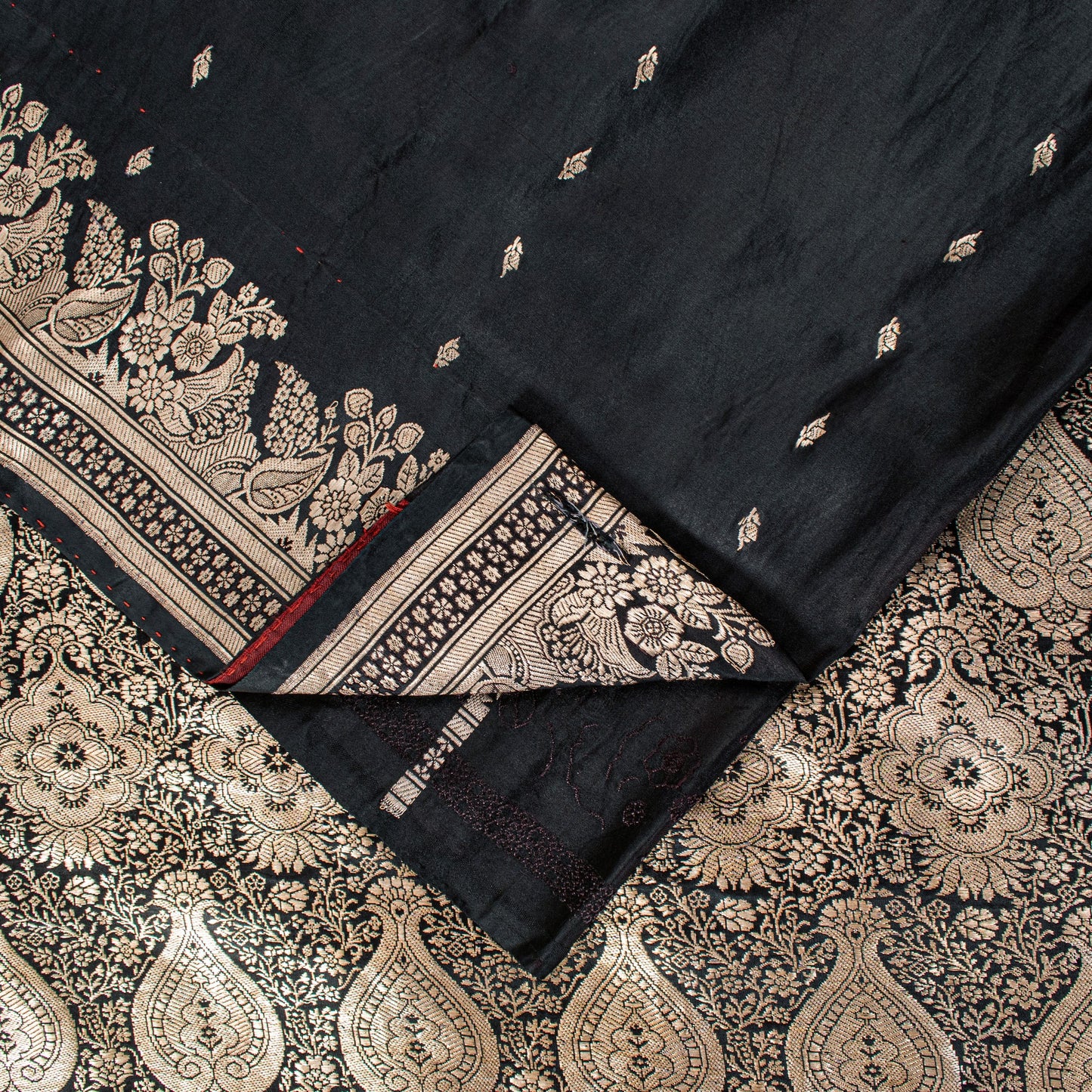 Sanskriti Vintage Black Pure Satin Sarees Banarasi Brocade Zari Handwoven 5.5+YD
