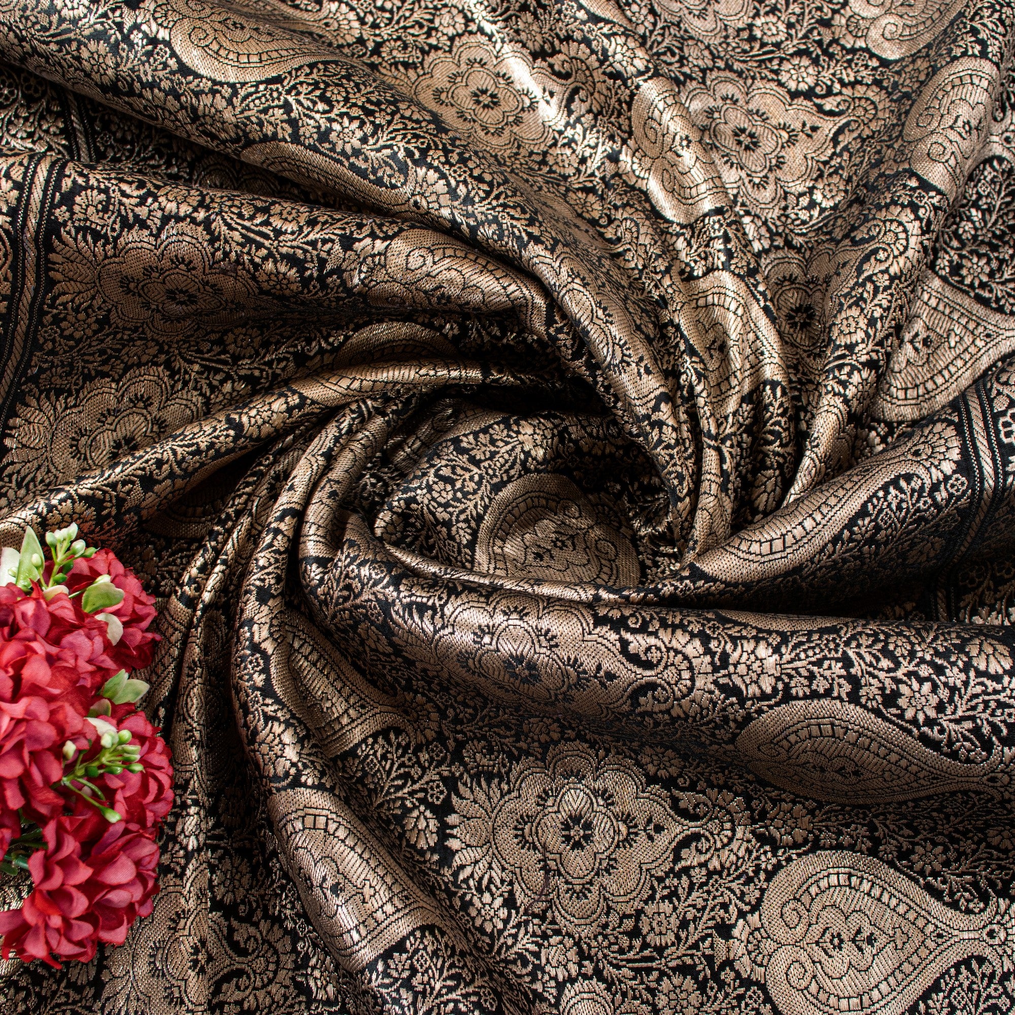 Sanskriti Vintage Black Pure Satin Sarees Banarasi Brocade Zari Handwoven 5.5+YD