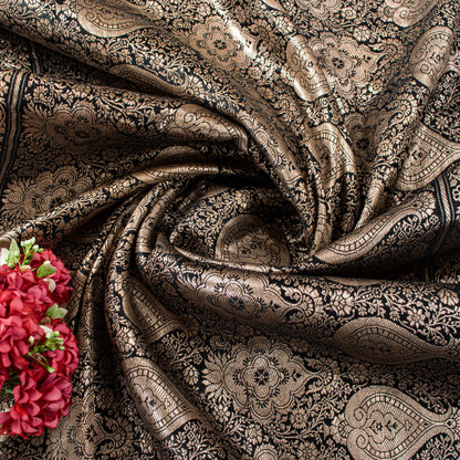 Sanskriti Vintage Black Pure Satin Sarees Banarasi Brocade Zari Handwoven 5.5+YD
