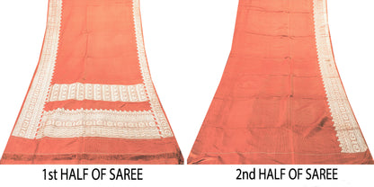 Sanskriti Vintage Saree Red 100% Pure Satin Silk 5Yd Sari Banarasi Brocade Zari Handwoven Home Decor, Sewing, Upcycling, DIY Projects
