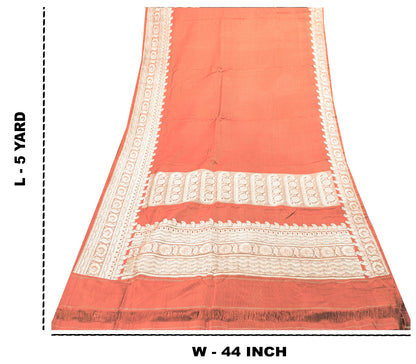 Sanskriti Vintage Saree Red 100% Pure Satin Silk 5Yd Sari Banarasi Brocade Zari Handwoven Home Decor, Sewing, Upcycling, DIY Projects
