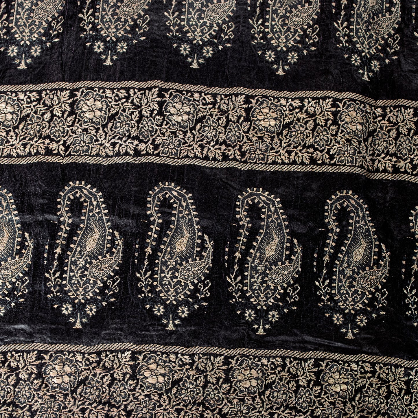 Sanskriti Vintage Black Pure Satin Sarees Banarasi Brocade Zari Hand-Woven 5 YD