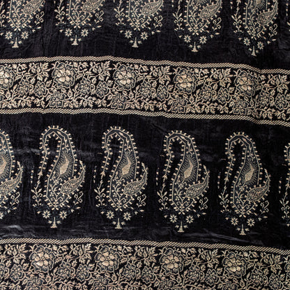 Sanskriti Vintage Black Pure Satin Sarees Banarasi Brocade Zari Hand-Woven 5 YD