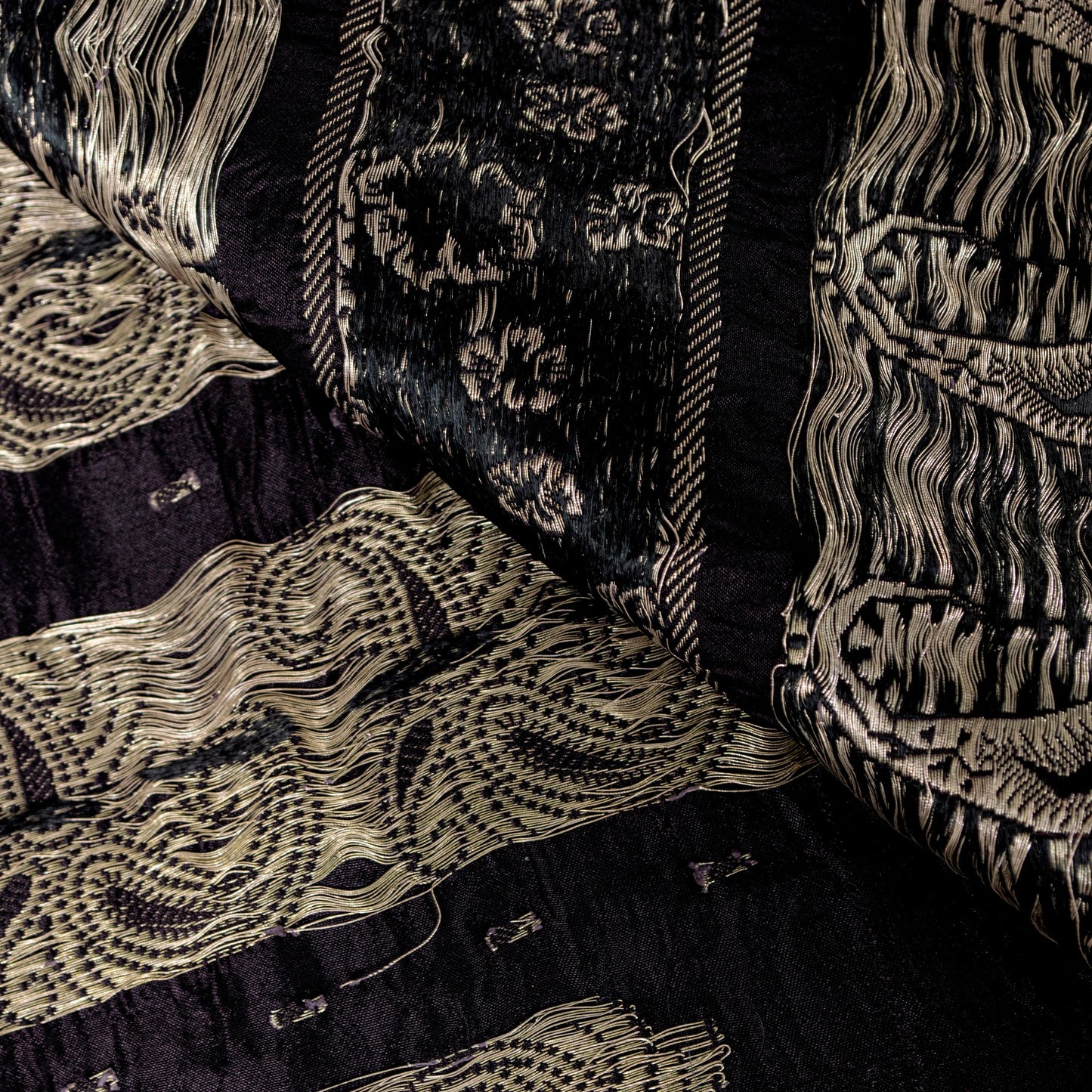 Sanskriti Vintage Black Pure Satin Sarees Banarasi Brocade Zari Hand-Woven 5 YD