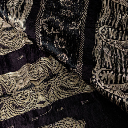 Sanskriti Vintage Black Pure Satin Sarees Banarasi Brocade Zari Hand-Woven 5 YD