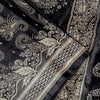 Sanskriti Vintage Black Pure Satin Sarees Banarasi Brocade Zari Hand-Woven 5 YD