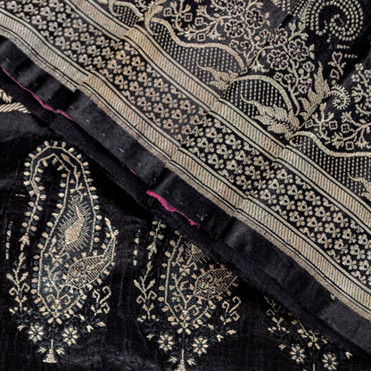Sanskriti Vintage Black Pure Satin Sarees Banarasi Brocade Zari Hand-Woven 5 YD