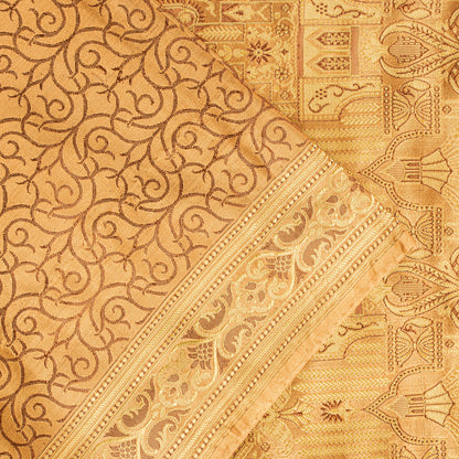 Sanskriti Vintage Saree Brown 100% Pure Satin Silk 5+Yd Sari Banarasi Brocade Sari Hand Woven Home Decor, Sewing, DIY Projects