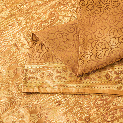 Sanskriti Vintage Saree Brown 100% Pure Satin Silk 5+Yd Sari Banarasi Brocade Sari Hand Woven Home Decor, Sewing, DIY Projects