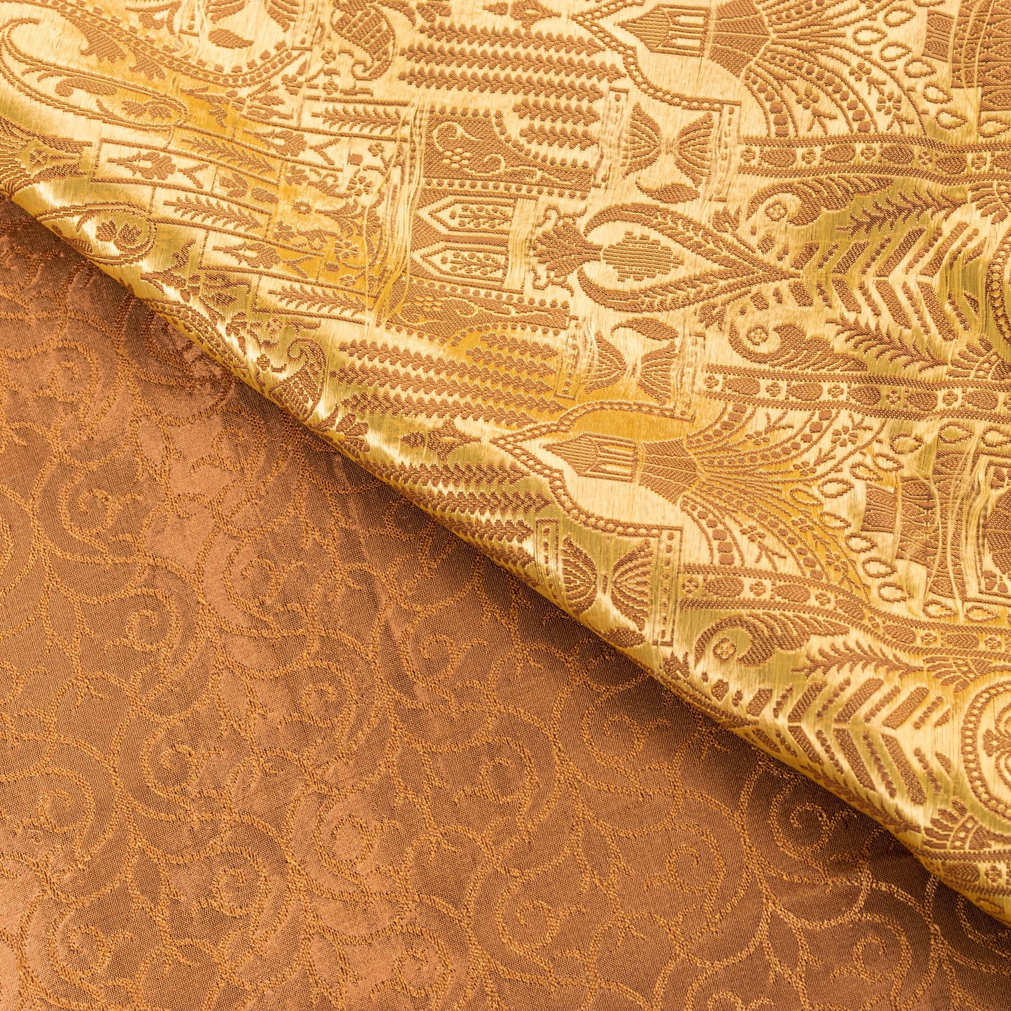 Sanskriti Vintage Saree Brown 100% Pure Satin Silk 5+Yd Sari Banarasi Brocade Sari Hand Woven Home Decor, Sewing, DIY Projects