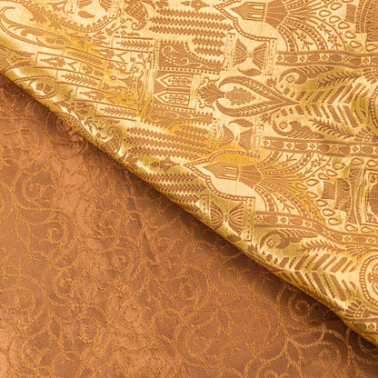 Sanskriti Vintage Saree Brown 100% Pure Satin Silk 5+Yd Sari Banarasi Brocade Sari Hand Woven Home Decor, Sewing, DIY Projects