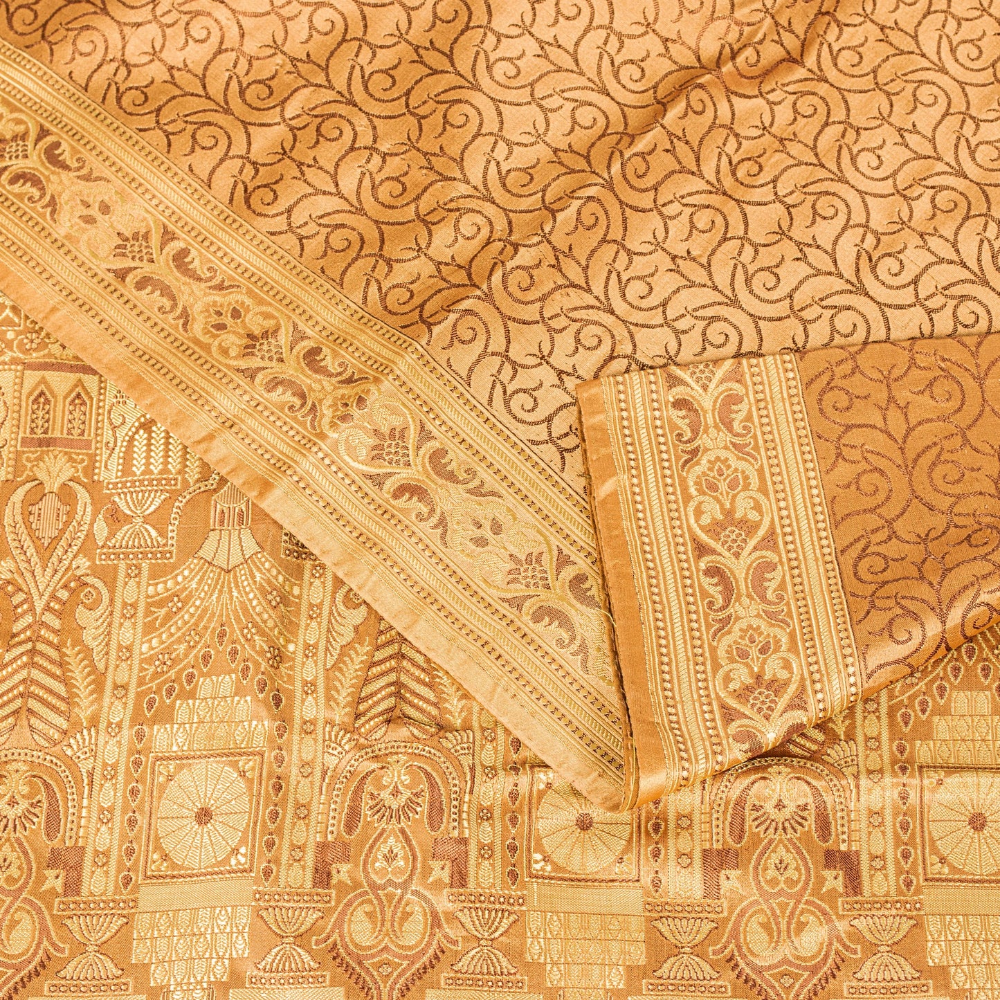 Sanskriti Vintage Saree Brown 100% Pure Satin Silk 5+Yd Sari Banarasi Brocade Sari Hand Woven Home Decor, Sewing, DIY Projects