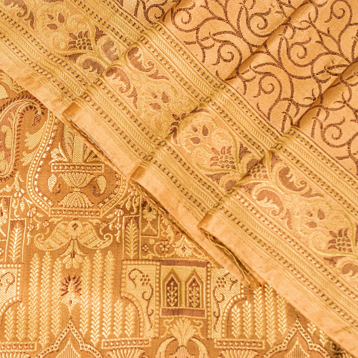 Sanskriti Vintage Saree Brown 100% Pure Satin Silk 5+Yd Sari Banarasi Brocade Sari Hand Woven Home Decor, Sewing, DIY Projects
