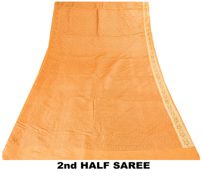 Sanskriti Vintage Saree Brown 100% Pure Satin Silk 5+Yd Sari Banarasi Brocade Sari Hand Woven Home Decor, Sewing, DIY Projects