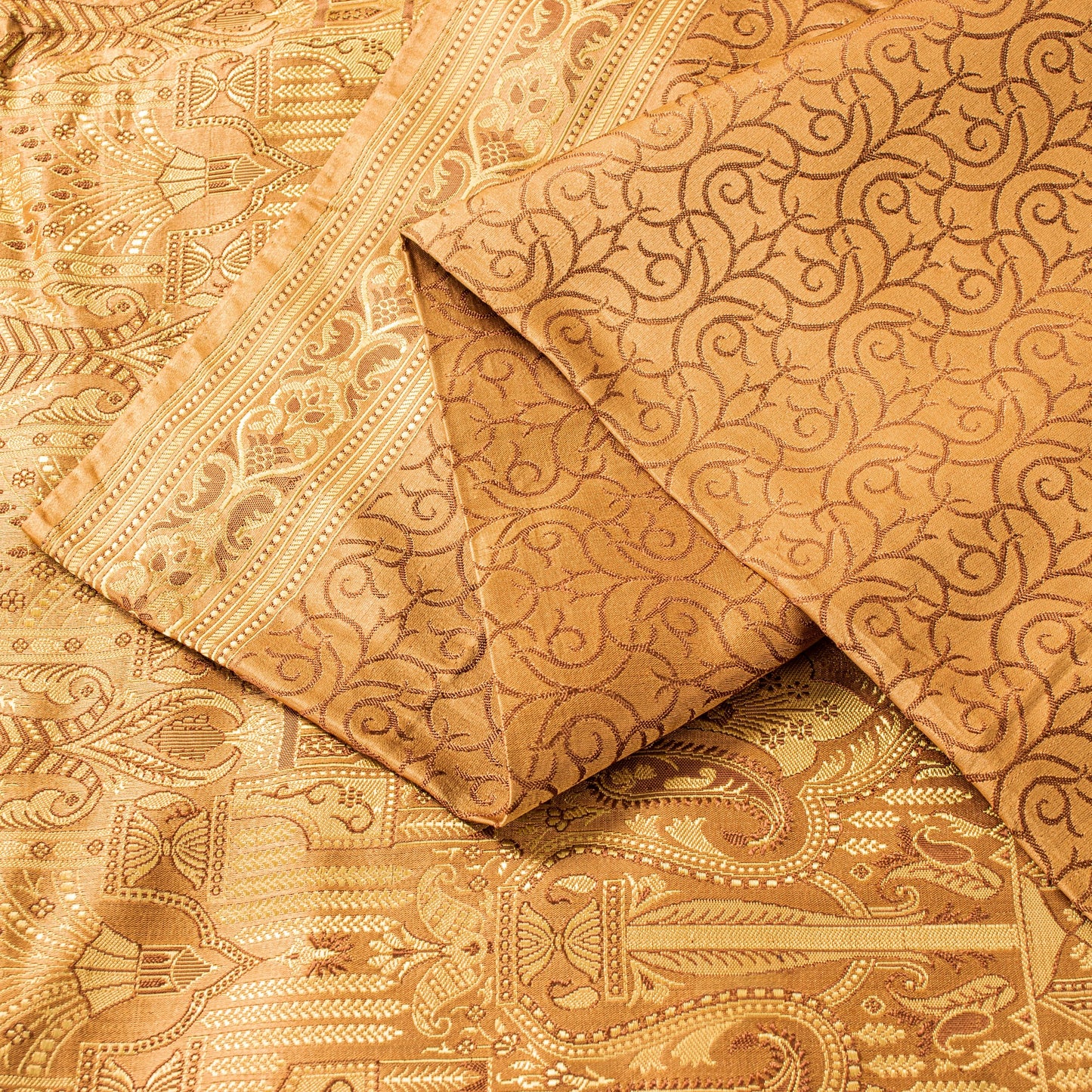 Sanskriti Vintage Saree Brown 100% Pure Satin Silk 5+Yd Sari Banarasi Brocade Sari Hand Woven Home Decor, Sewing, DIY Projects