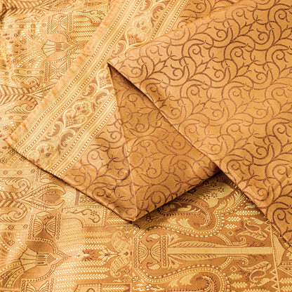 Sanskriti Vintage Saree Brown 100% Pure Satin Silk 5+Yd Sari Banarasi Brocade Sari Hand Woven Home Decor, Sewing, DIY Projects