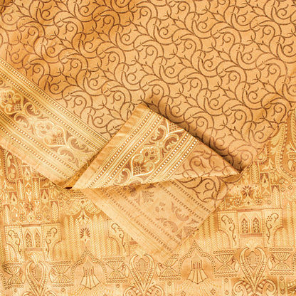 Sanskriti Vintage Saree Brown 100% Pure Satin Silk 5+Yd Sari Banarasi Brocade Sari Hand Woven Home Decor, Sewing, DIY Projects